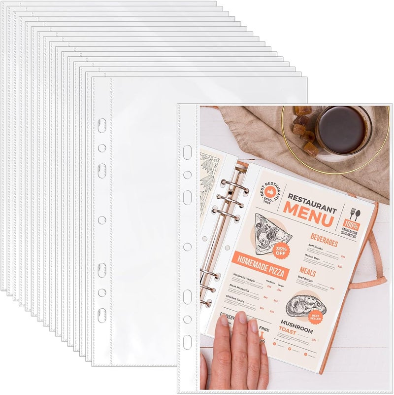 VOKOY 100 Pack 5.5x8.5 Inch Sheet Protectors for 3 or 6 Ring A5 Binder, Half Letter Size 7 Holes Mini Heavy-Duty Sheet Protector Sleeves Crystal Clear Playbill Binder Pockets - Image 1
